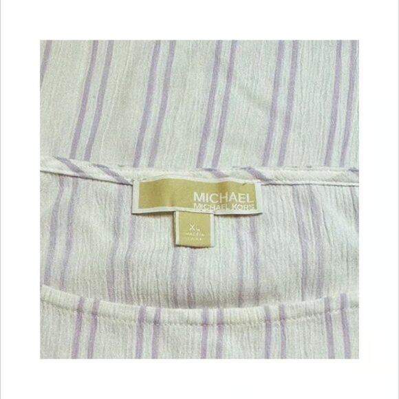 Michael Kors MSRP $80 XL White Purple Blouse Striped Short Sleeve Boho Top XL - Picture 4 of 9